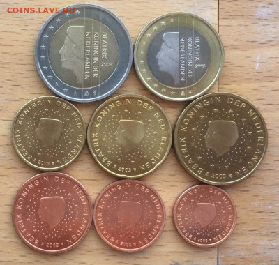 набор евро Нидерланды 2003 Королева Беатрикс UNC - nabor_evro_niderlandy_2003_koroleva_beatriks_bimetall_2_1_evro_50_20_10_5_2_1_evrocent