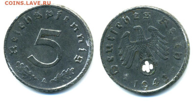 Германия-Третий рейх 5 рейхспфеннигов, 1942 А до 09.04 22:00 - 5pf1942A