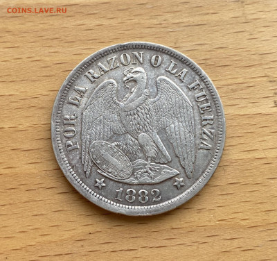 Чили 1 песо 1882 Кондор XF Серебро Крона Шайба фауна птица - IMG_1974.JPG