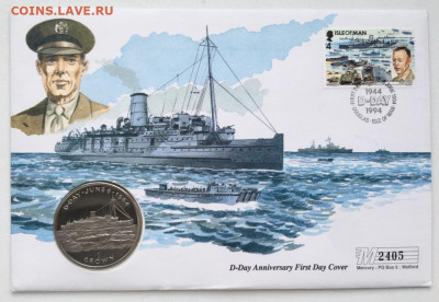 Остров Мэн 1 крона 1994 Высадка в Нормандии Корабль КПД - krona_shajba_ostrov_men_1_krona_1994_vysadka_v_normandii_korabl_flot_konvert_kpd_vtoraja_blister
