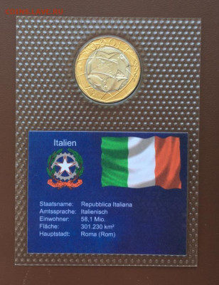 биметалл Италия 1000 лир 1997 Европейский Союз разновидность - bimetall_italija_1000_lir_1997_evropejskij_sojuz_raznovidnost_karta_evropy_gdr_frg_blister_v_zapajke