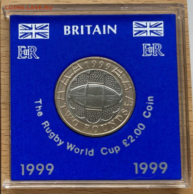 биметалл Великобритания 2 фунта 1999 Чемпионат мира по регби - bimetall_velikobritanija_2_funta_1999_chempionat_mira_po_regbi_pamjatnaja_korobka_sport