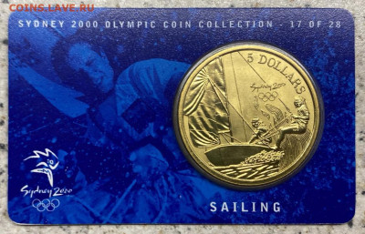 Австралия 5$ долларов 2000 Парусный Спорт - avstralija_5_dollarov_2000_olimpijskie_igry_sidnej_parusnyj_sport_blister_olimpiada_krona_parusnik