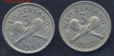 Новая Зеландия 3 пенса 1957 г.13.04.2025 г. 22 -00 МСК. - Н.Зеландия3