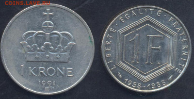 Норвегия 1 крона  1991 г.19.04.2025 г. 22 -00 МСК. - Франция