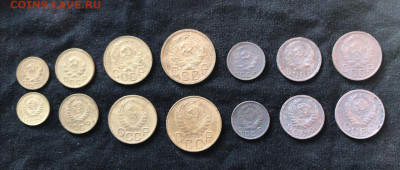 СССР 14монет: 1936 7монет, 1938 7монет Фикс 14.08.24 - 1936,1938-1к,2,3,5,10,15,20к А РевПоиско