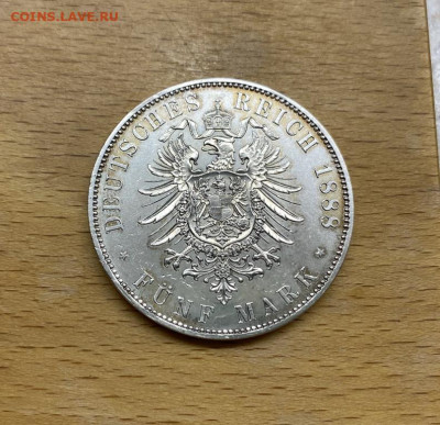 Королевство Пруссия 5 марок 1888 Фридрих III aUNC Германия - korolevstvo_prussija_5_marok_1888_fridrikh_iii_aunc_germanija_germanskaja_imperija_serebro_krona_shajba (1)