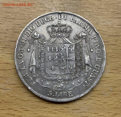 Парма 5 Лир 1815 Мария-Луиза Австрийская Пьяченца Гвасталла - parma_5_lir_1815_marija_luiza_avstrijskaja_italija_pjachenca_i_gvastalla_serebro_krona_shajba_sokhran_xf (1)