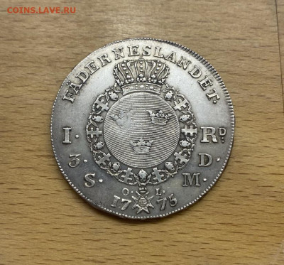 Швеция 1 риксдалер 1775 Густав III 3 далера силвермюнт Сереб - redkost_shvecija_1_riksdaler_1775_gustav_iii_3_dalera_silvermjunt_serebro_xf_krona_shajba_redkaja (2)