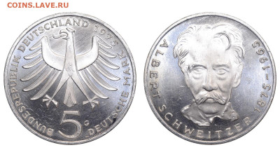 ФРГ. Лот из 5 монет (10 и 5 марок 1975-1999). До 27.04.25. - Р2311