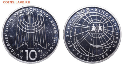 ФРГ. Лот из 5 монет (10 и 5 марок 1975-1999). До 27.04.25. - Р1832