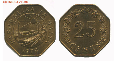 Оценить Мальта 25 центов и ЮАР 1 пенни 1858 - мальта 25 центов 1975