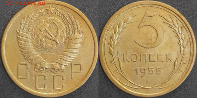 СССР 1955 год 5 копеек  до 22:00, 06.05.25 - 5 к-1955-1