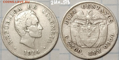 Коломбия, 10 ст. 1914. AR 900. До 4.05.2025 в 22:00 по Мск. - 2_Ин_128