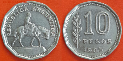 Аргентина 1963 год 10 песо  до 22:00  08.05.25 - 1