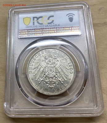 Ангальт 3 марки 1909 Фридрих II Слаб PCGS UNC Detail сохран - IMG_2340.JPG