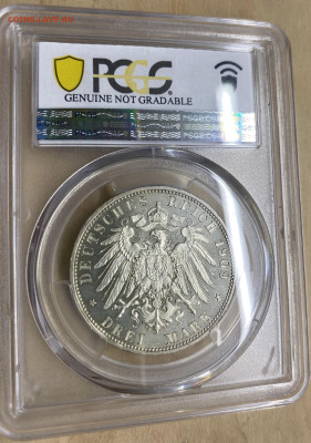 Ангальт 3 марки 1909 Фридрих II Слаб PCGS UNC Detail сохран - IMG_2330.JPG