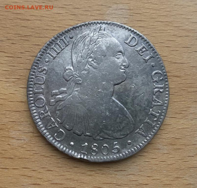 Испанская Мексика 8 Реалов 1805 Король Испании Карл IV Сереб - ispanskaja_meksika_8_realov_1805_korol_ispanii_karl_iv_serebro_krona_shajba_redkost_sokhran
