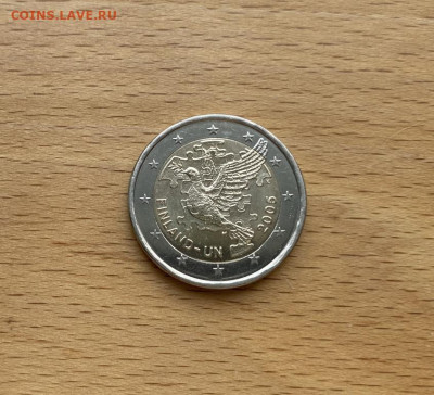 биметалл Финляндия 2 евро 2005 60 лет ООН Птица фауна Голубь - bimetall_finljandija_2_evro_2005_60_let_oon_ptica_fauna_golub
