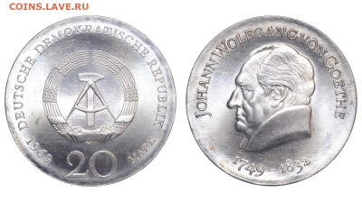 ГДР. 20 марок 1969 г. Гете. До 01.06.25. - Р1850