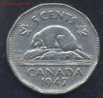 Канада 5 центов 1947 г.  3.06.2025 г. 22 -00 МСК. - Канада 5 ц. 1947
