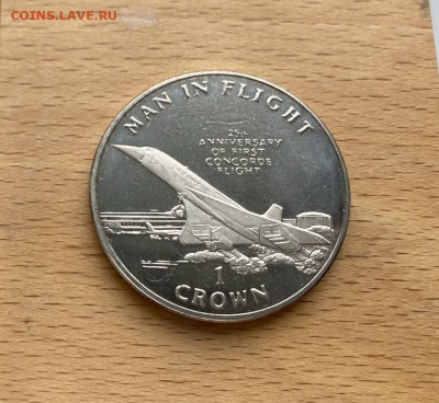 Крона Шайба Остров Мэн 1 крона 1994 25 лет полёту Конкорда - krona_shajba_ostrov_men_1_krona_1994_25_let_pervomu_poletu_konkorda_aviacija_samolet