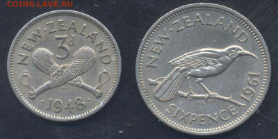 Новая Зеландия 3 пенса 1948 г. 9.06.2025 г. 22 -00 МСК. - Зеландия  6 пенсов