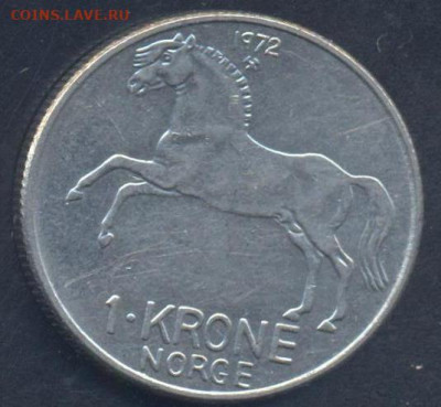 Норвегия 1 крона 1972 г.9.06.2025 г. 22 -00 МСК. - Норвегия