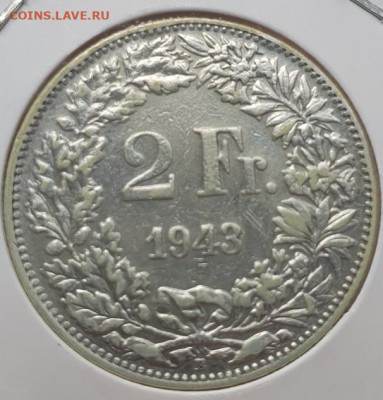 Швейцария 2 франка 1943г, до 12.06 22:00 мск - 3