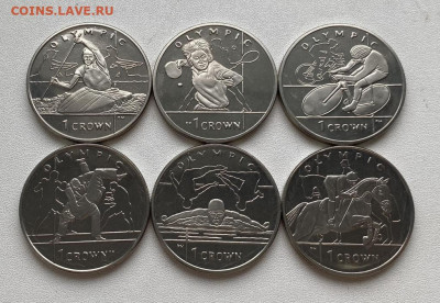 Набор Остров Мэн 1 крона 2012 Олимпийские Игры Лондон 6 шт. - nabor_ostrov_men_1_krona_2012_olimpijskie_igry_london_olimpiada_sport_shajba_dzjudo_plavanie_tennis