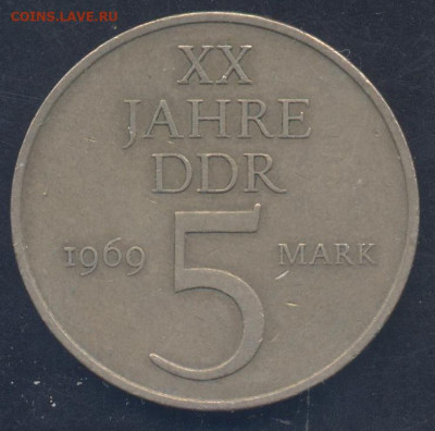 ГДР 5 марок 1969 г.  19.06.2025 г. 22 -00 МСК. - Гдр 1969 1