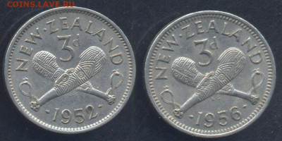 Новая Зеландия 3 пенса 1956 г.  19.06.2025 г. 22 -00 МСК. - Н.З. 3 пенса
