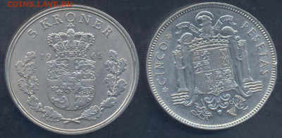 Испания 5 песет 1949 г. (49) 26.06.2025 г. 22 -00 МСК. - Дания, Испания