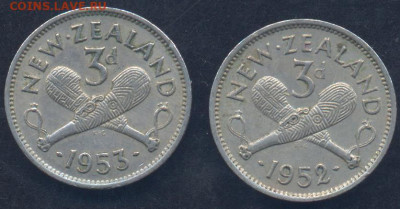 Новая Зеландия 3 пенса 1952 г.  26.06.2025 г. 22 -00 МСК. - Н.Зеландия  3 пенса