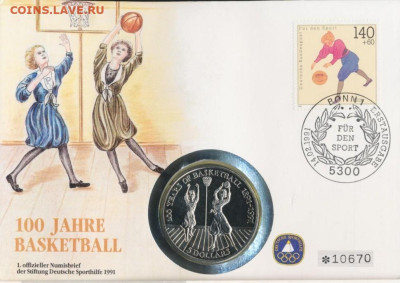 Крона Шайба Ниуэ 5$ долларов 1991 100 лет баскетболу КПД - krona_shajba_niue_5_dollarov_1991_100_let_basketbolu_kpd_konvert_marki_sport