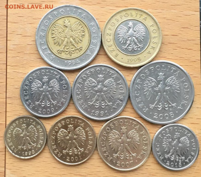 Набор регулярных монет Польша 9 шт биметалл злотых грошей - nabor_reguljarnykh_monet_polsha_9_sht_bimetall_5_2_zlotykh_1_zlotyj_50_20_10_5_2_1_groshej (1)