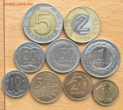 Набор регулярных монет Польша 9 шт биметалл злотых грошей - nabor_reguljarnykh_monet_polsha_9_sht_bimetall_5_2_zlotykh_1_zlotyj_50_20_10_5_2_1_groshej