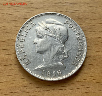 Португалия 1 эскудо 1915 XF Серебро Крона Шайба - portugalija_1_eskudo_1915_xf_serebro_krona_shajba