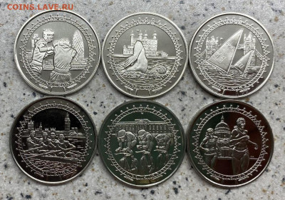 Набор Остров Мэн 1 крона 2010 Олимпийские Игры Лондон 6 шт. - nabor_ostrov_men_1_krona_2010_olimpijskie_igry_london_olimpiada_sport_shajba_plavanie_boks_parusnik