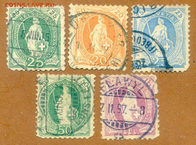 Швейцария марки 5 шт. до 1.08. - марки-почта_Швейцария_1895-1908_5шт_гаш