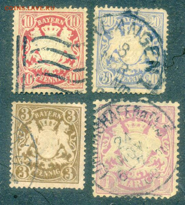 Бавария марки 4 шт. до 1.08. - марки-почта_Германия-Бавария_1876-1912_4шт_гаш