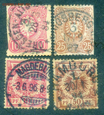 Германия марки 4 шт. до 1.08. - марки-почта_Германия_1875-90_4шт_гаш