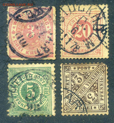 Вюртемберг марки 4 шт. - марки-почта_Вюртемберг-1869-1906_4шт_гаш