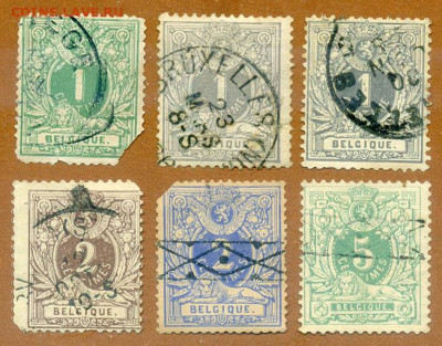 Бельгия марки 6 шт. до 1.08. - марки-почта_Бельгия_1869-88_6шт_гаш