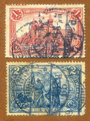 Германия аллегории 2 шт. 1905 до 3.08. - марки-почта_Германия-1905-11_аллегории-1-2м-вд_2шт_гаш
