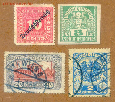 Немецкая Австрия марки 4 шт. 1920-1921 до 3.08. - марки-почта_Австрия-немецкая-1920-21_4шт