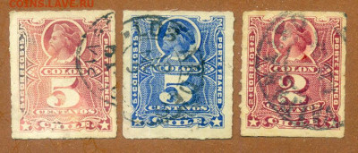 Чили Колумб марки 3 шт. до 6.08. - марки-почта_Чили-Колумб_1877-83-94_3шт_гаш