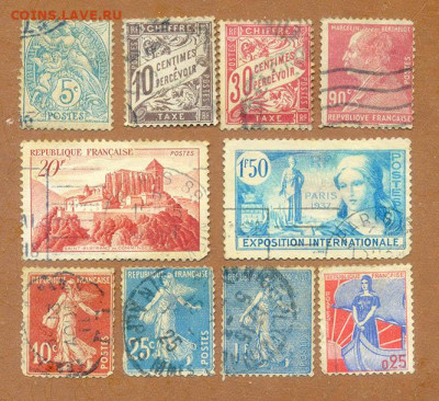 Старая Франция марки 10 шт. до 8.08. - марки-почта_Франция-старая_10шт_гаш