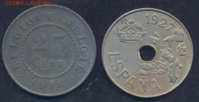 Испания 25 сцентимос 1927 г.5.08.2025 г. 22 -00 МСК. - Бельгия1