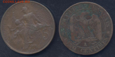 Франция 5 сантимов 1901 г. 5.08.2025 г. 22 -00 МСК. - Франция